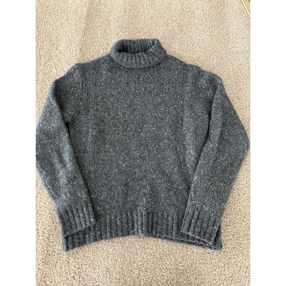 LL Bean Sweater Womens M Medium Gray Wool Blend Marled Turtleneck Ribbed Knit